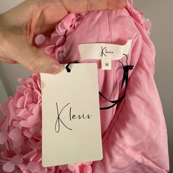 NEW Klesis Monroe Embellished Bow Floral Applique Mini Dress Medium Halter NWT - Picture 7 of 8